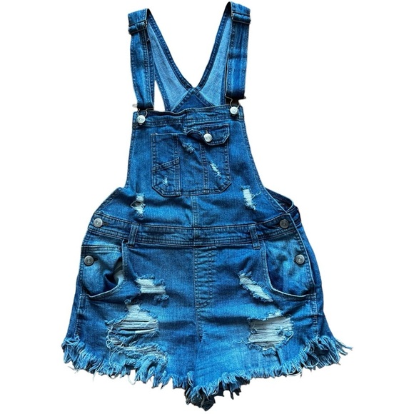 Rue21 Pants - Rue21 Shortalls Overall Romper‎ Women's Size 12 Denim Cut-Off Distressed  Blue